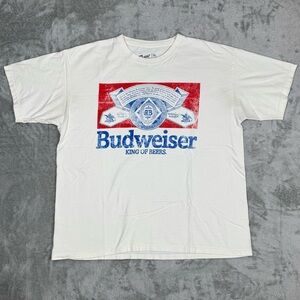 Brew City Men’s Budweiser Graphic T-Shirt Short Sleeve Cream Cotton Size XL